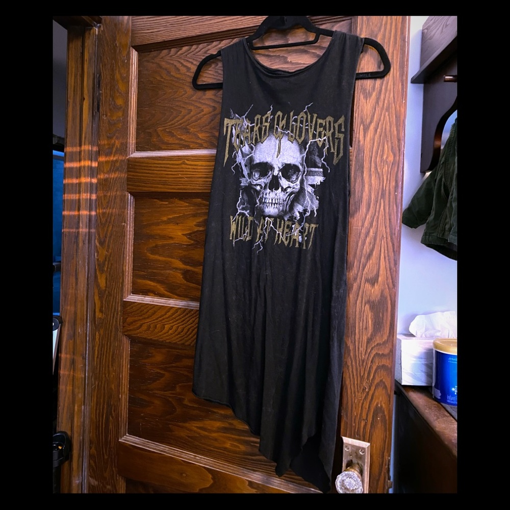 Asymmetrical skull print dress. XS. BLACK.
